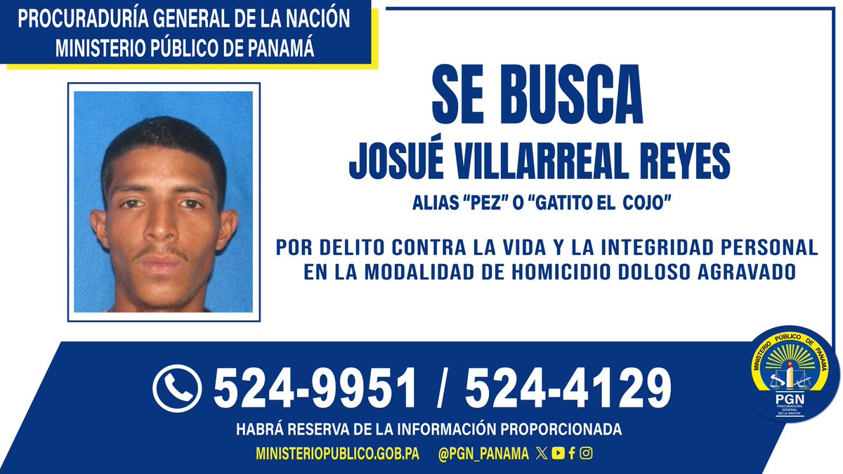 Se solicita la colaboración de la ciudadanía para dar con el paradero de alias “Pez”

ministeriopublico.gob.pa/mas-buscados/s…