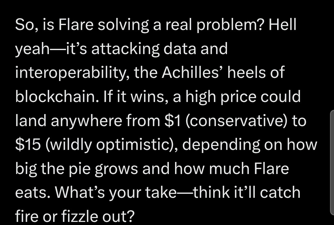 Grok says  $FLR is solving the achilles heels of blockchain and could reach $15.00!!! Stop sleeping on $FLR and earn these free airdrops while you can!!