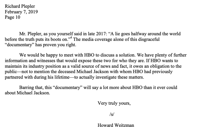andjustice4some's tweet image. Estate letter to HBO prior to the motion to compel arbitration: "Barring that, this 'documentary' will say a lot more about HBO than it ever could about Michael Jackson." - Howard Weitzman (RIP) #AnythingAnything