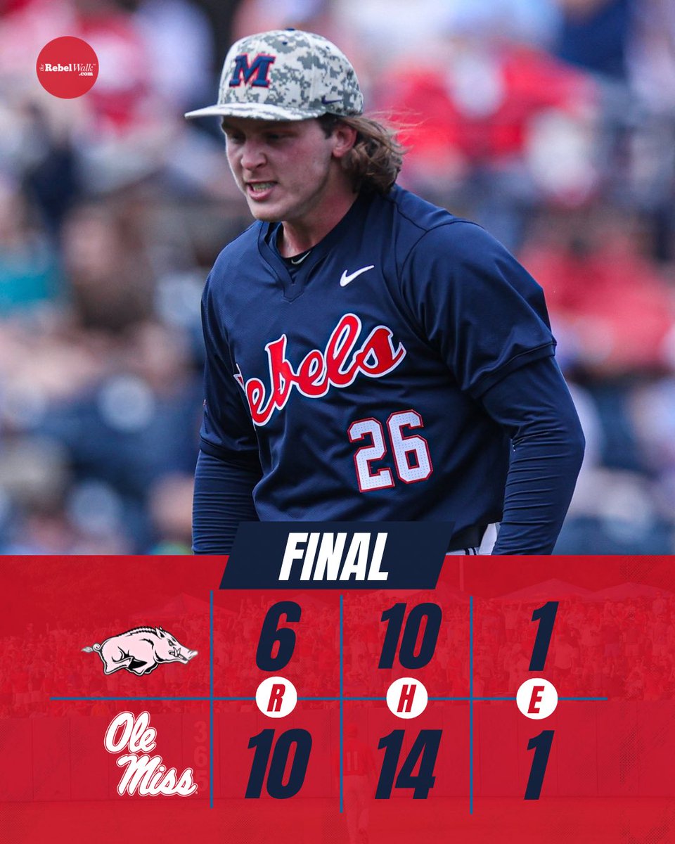 Ole Miss defeats No. 3 Arkansas in game one of the series, 10-6. 

Hunter Elliott records the win. Hotty Toddy!