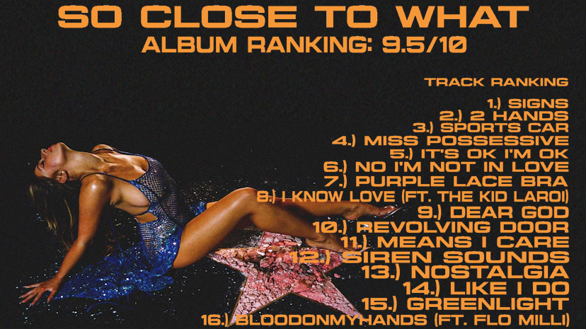 Derek_Reacts's tweet photo. Hi guys! As I'm currently focused on my (hopeful) final semester of college (therefore, have taken a bit of a pause on filming any reactions) but I did want to post an album/track ranking to @TateMcRae's  new album, #SoCloseToWhat. https://t.co/wVpK20zYrA