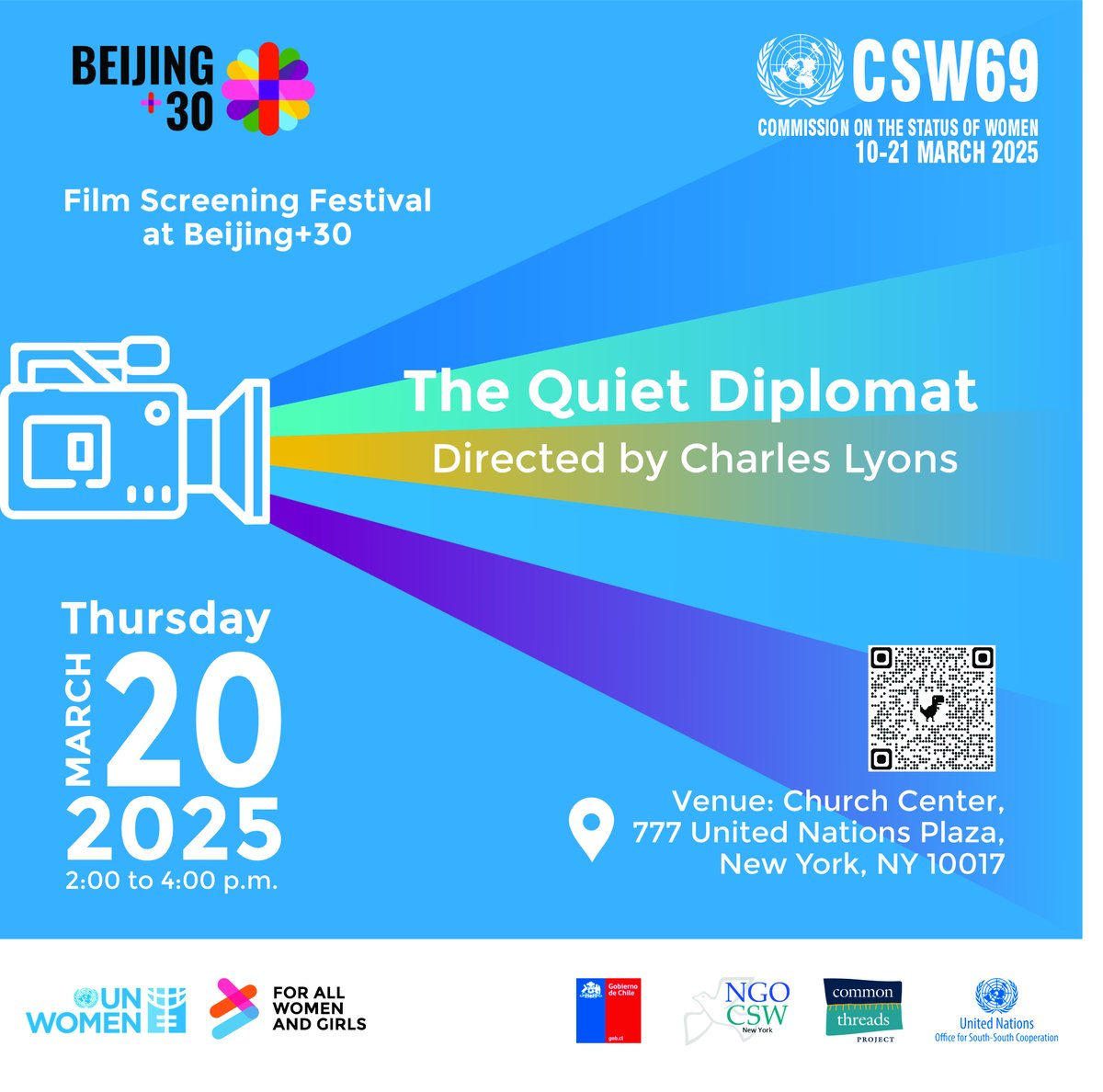 Come together, enhance your advocacy, and get inspired during the @unwomen film screenings held every night next week 🎥

📅 Every day from 6:30 pm - 8:00 pm (Thursday 2:00 pm - 4:00 pm) 
🗺️ Church Center for the United Nations (CCUN)

#NGOCSW69 #CSW69 #genderequality #feminism