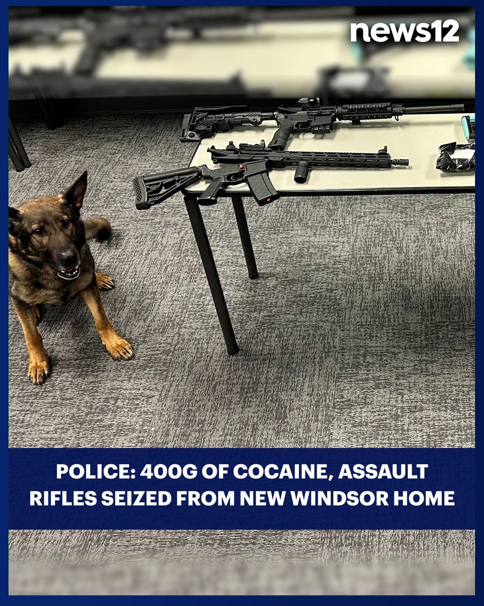 News12HV's tweet image. DRUG BUST:  AR-15-style assault rifles, 400 grams of cocaine seized from New Windsor home, according to police. 

#News12 #Westchester #NewWindsor #Police #HudsonValley #Crime #LocalNews #News
bit.ly/4h8CQ5a