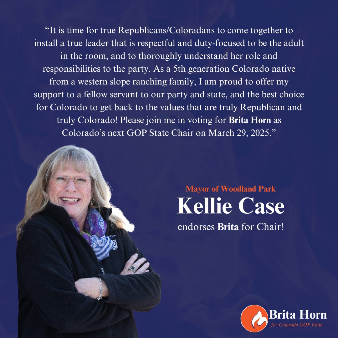 RealBritaHorn's tweet image. I am grateful for the endorsement from Mayor Kellie Case! 
Local leaders understand the real challenges our communities face, and your support reinforces the need for strong, practical leadership. 
#ColoradoFirst
The Fire to Lead: 🔥🔥🔥
Uniting the #Colorado #GOP