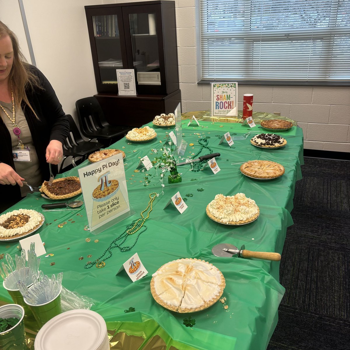 Wrapping up our staff appreciation week with a variety of pies on Pi Day! #HESStaffRocks #WeLovePie
