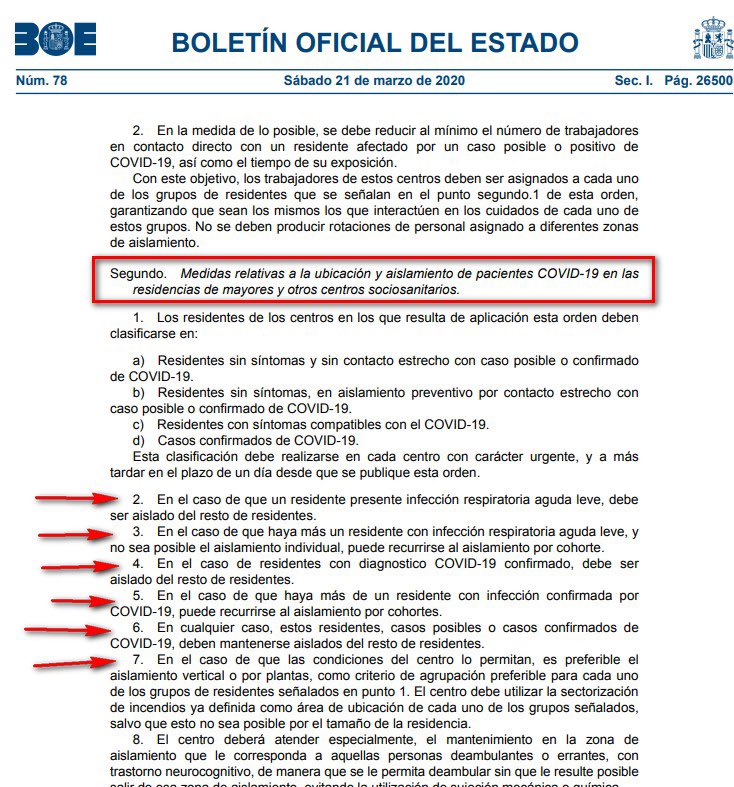 Los famosos protocolos de las residencias están en el Boletín Oficial del Estado del 21 de Marzo de 2020…