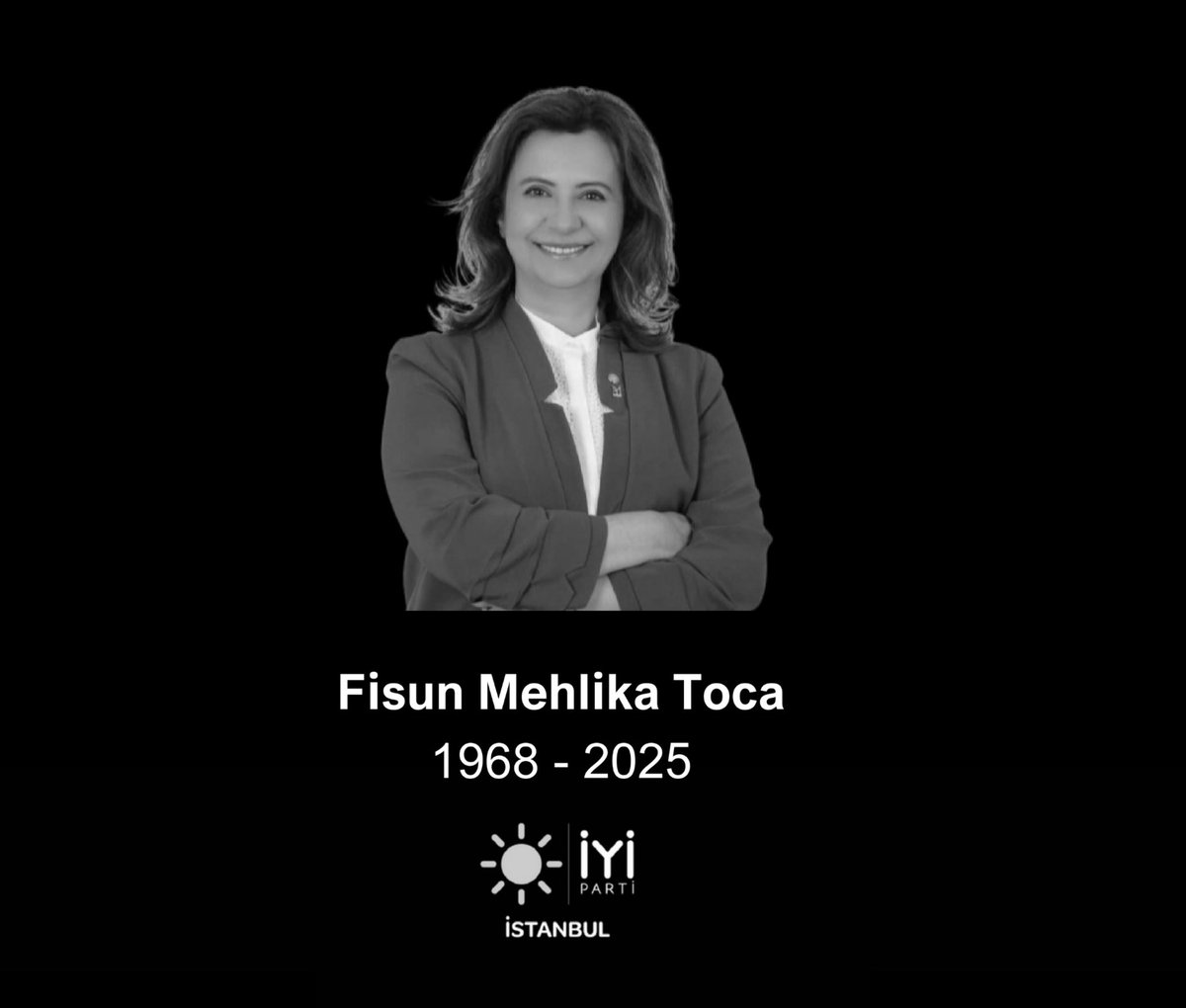 Başımız Sağ Olsun

Önceki dönem İl Kadın Politikaları Başkanımız ve milletvekili adayımız Av. Fisun Mehlika Toca’yı kaybetmenin derin üzüntüsünü yaşıyoruz.

Merhumeye Allah’tan rahmet, ailesine ve tüm teşkilatımıza, sevenlerine başsağlığı diliyoruz.

Cenazesi 15 Mart 2025