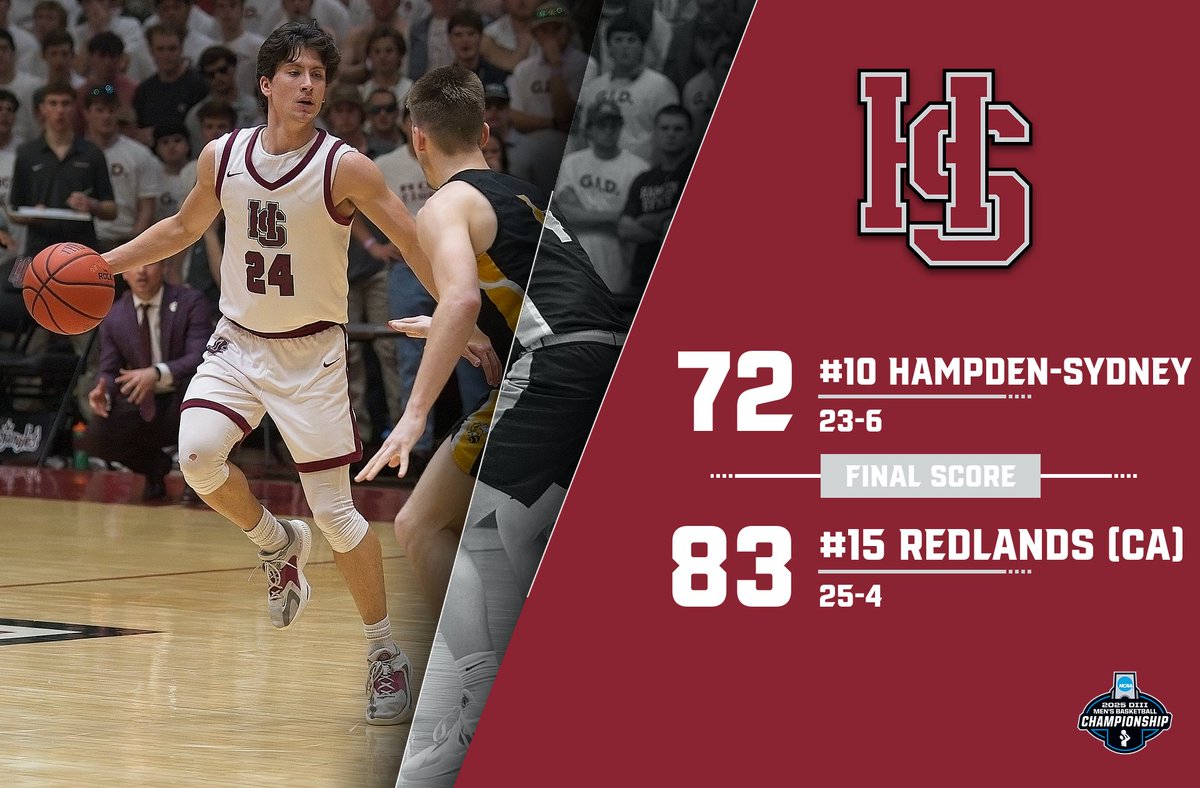 H-SC Athletics (@hscathletics) on Twitter photo FINAL | #⃣1⃣0⃣ <a href="/HSCBasketball/">H-SC Basketball</a> falls to #⃣1⃣5⃣ Redlands (CA) 83-72 in the 3rd round of the <a href="/NCAADIII/">NCAA Division III</a> Tournament. Adam Brazil with 18 points & 5 assists, Shane Fernald with 17 points & 6 rebounds. Garnet & Grey finish with final record of 23-6. #GID #SOE #RollTigers🐅#ODAC #d3hoops FINAL | #⃣1⃣0⃣ <a href="/HSCBasketball/">H-SC Basketball</a> falls to #⃣1⃣5⃣ Redlands (CA) 83-72 in the 3rd round of the <a href="/NCAADIII/">NCAA Division III</a> Tournament. Adam Brazil with 18 points & 5 assists, Shane Fernald with 17 points & 6 rebounds. Garnet & Grey finish with final record of 23-6. #GID #SOE #RollTigers🐅#ODAC #d3hoops