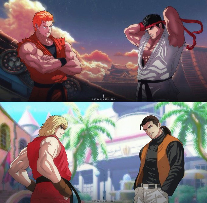 angelinasoart's tweet image. Ken Masters vs Robert Garcia ryo vs Ryu  #artoffighting vs #streetfighter #raydasharts #openforcommission