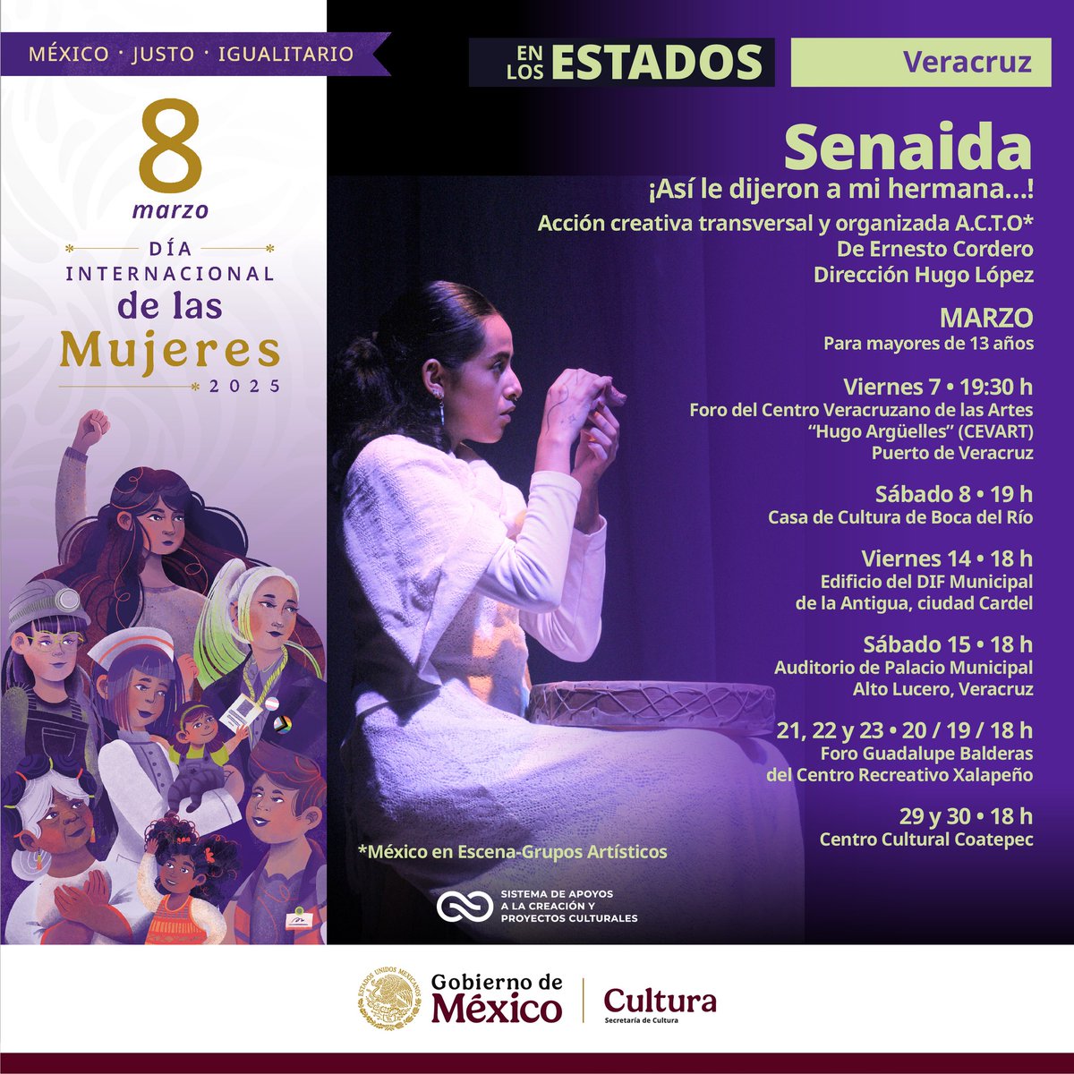 SistemaCreacion's tweet photo. "Senaida" continúa de gira por municipios de #Veracruz. ¡No te la pierdas este fin de semana en Cardel y Veracruz! Presenta Así le dijeron a mi hermana (México en Escena).

Entrada libre

@cultura_mx https://t.co/R5asvKkukp