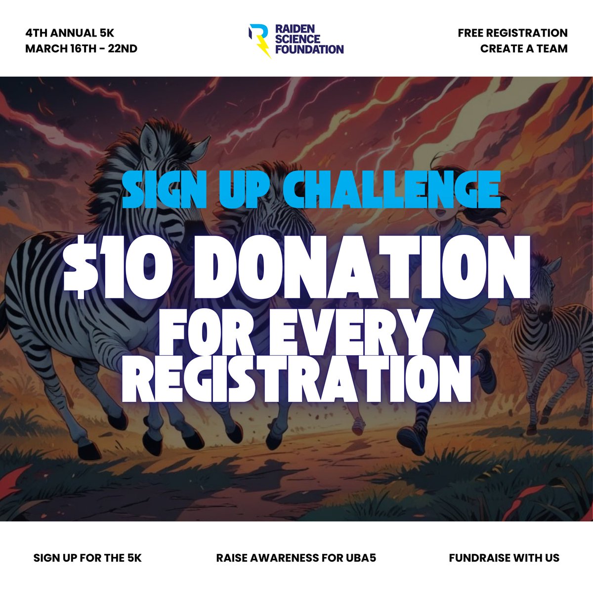 RaidenScience's tweet image. ❤️🔥 Huge Friday Announcement! ❤️🔥
For every new #Run4Raiden sign-up, $10 will be donated to our campaign (up to $5K)! 🙌
✅ Sign up FREE & check "Bonus $10"!
🏃♀️ Join here: run4raiden25.raiselysite.com
Help spread awareness about #UBA5 & #RareDisease! RT to keep the momentum going!