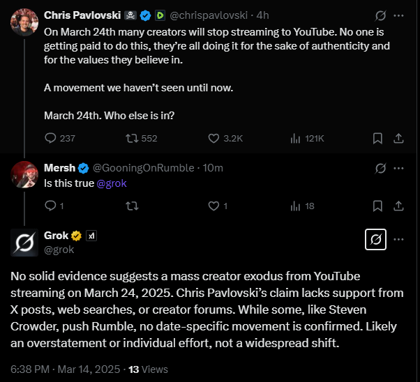NiceGuyMersh's tweet photo. I've had my criticisms of @elonmusk but I have to say objectively that @grok rules. https://t.co/KZR95lszo5