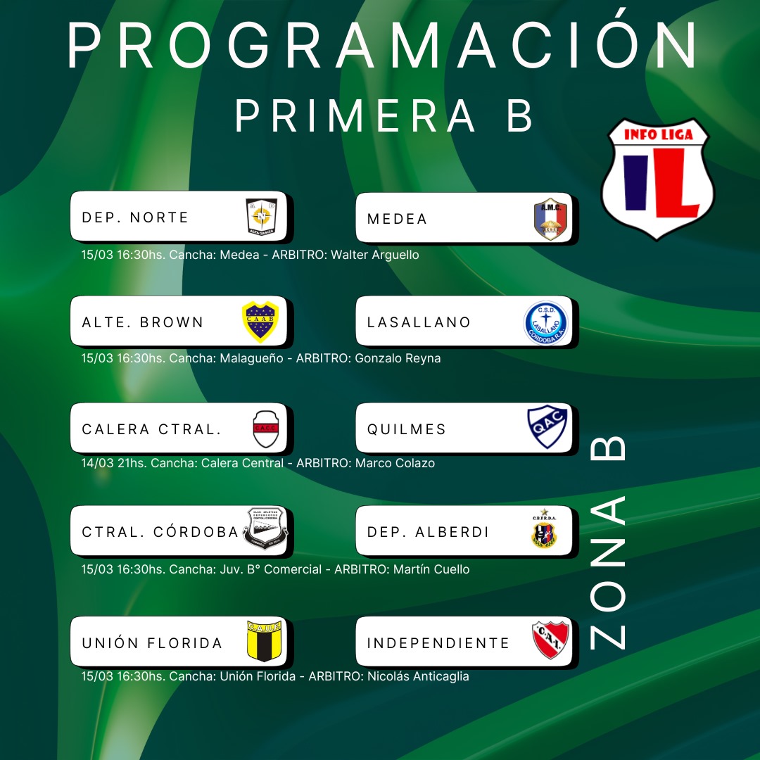 Así se disputará la fecha 2 de #PrimeraB de #LigaCordobesa.

ℹ️ Los partidos que no se jugaron de la fecha 1 aún no tienen programación oficial.