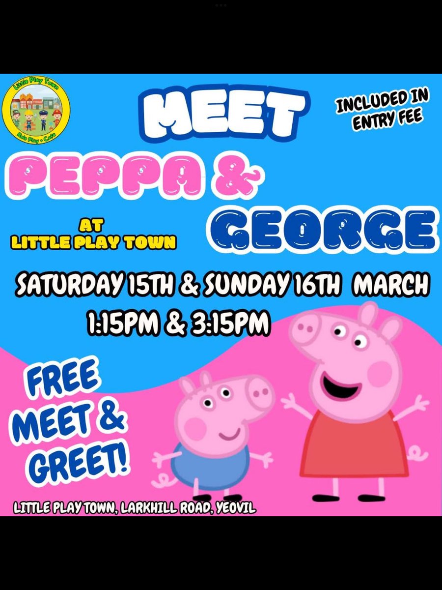 Yeovil’s new role play and cafe ..
Private parties available and events with mascots such as Peppa Pig and George, Bluey, Chase, Spider-Man, Minnie and Mickey Mouse and more.
#yeovil #roleplay #playcentre #children #yeovil #childrensparties