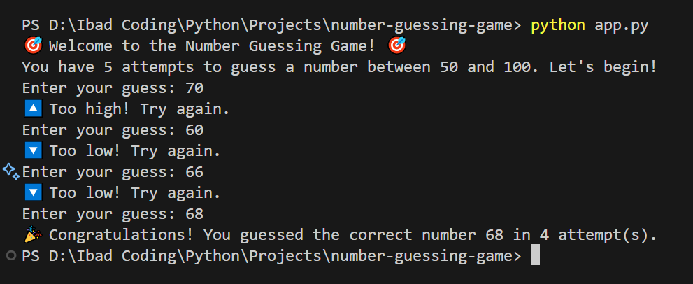 ibad363's tweet photo. ๐ Ramadan Coding Nights โ CLI Number Guessing Game! ๐ฏ
Built a fun CLI-based Number Guessing Game while sharpening coding skills with Sir Asharib Ali! ๐
#RamadanCodingNights #Python #GIAIC #100DaysOfCode https://t.co/WLjYNdODxx