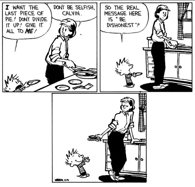 Calvinn_Hobbes's tweet image. Calvin’s got the right idea for #PiDay! 🥧😂
Some things are just too good to share… like the last piece of pie!
#CalvinAndHobbes #MathHumor #PieDay