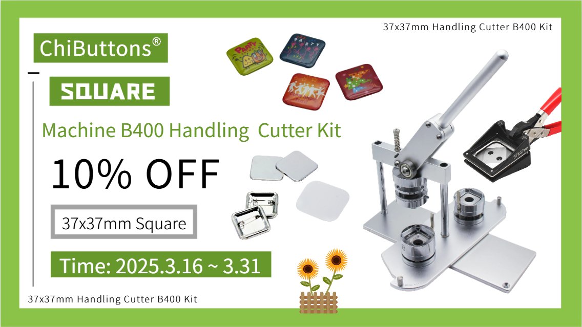 ChiButtons's tweet photo. 2025 ChiButtons March Special - Part 2 !!!

37X37mm Square B-400 Handling Cutter Kit10% OFF 
- Machine B-400 Handling Cutter Kit are 10% OFF
- 5 colors available for B400 machine
- DIY button making process is simple and easy to operate https://t.co/UYldCq3Idt