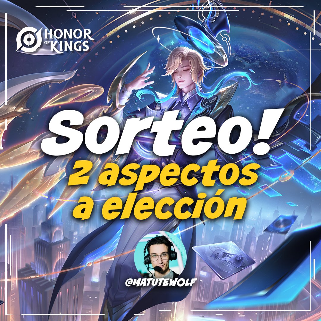 🎁 SORTEO 2 ASPECTOS DE HOK 🎁

Para celebrar la copa de Honor of Kings, les traigo un sorteito de skins. Hay otro mas en IG! Para participar:

🌌 Seguirme <a href="/MatuteWolf/">MatuteWolf 🐺</a>
🌟 ❤️ &amp; 🔃
🃏 Comenta cual skin elegirías si ganas!

Se sortea el Viernes 21 de Marzo. #HOKGlobalPartner