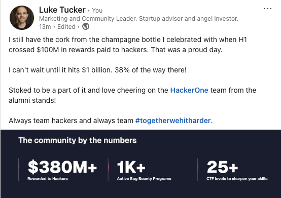 luketucker's tweet photo. So cool. @Hacker0x01 has paid out over $380,000,000 to hackers all time. https://t.co/qAx0AFtR5O