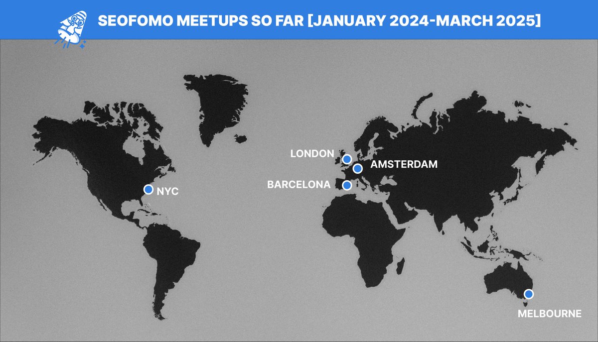 The power of a supportive worldwide SEO community : 5 Free #SEOFOMO Meetups across the world in a bit more than a year 💪 and I'm about to announce the following one next week 😉 But why am I doing this and how? 👇

* I believe the #SEOFOMO Meetups show the power of a global SEO