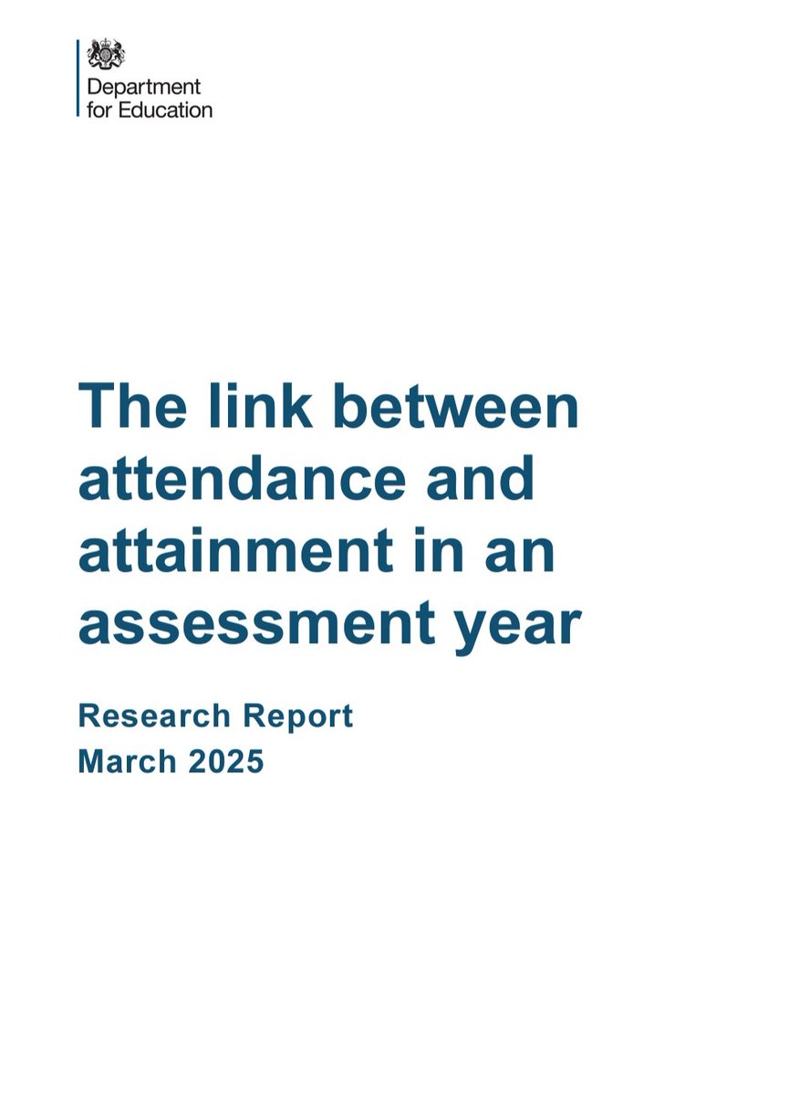 🚨 Really important research published today regarding the link between pupil attendance &amp; attainment in Key Stages 2 and 4. Highly recommend reading. The findings are very concerning. gov.uk/government/pub… 

#schoolleadership #attendance #pupilabsence #pupilachievement