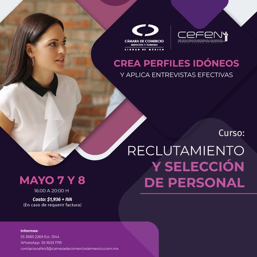 CANACOMexico's tweet image. Aumenta tu productividad, eligiendo al mejor capital humano.
Aprende cómo en nuestro curso especializado de #Reclutamiento y #Seleccióndepersonal.

Envíanos un WhatsApp y te ayudamos a realizar tu registro: wa.link/q49681