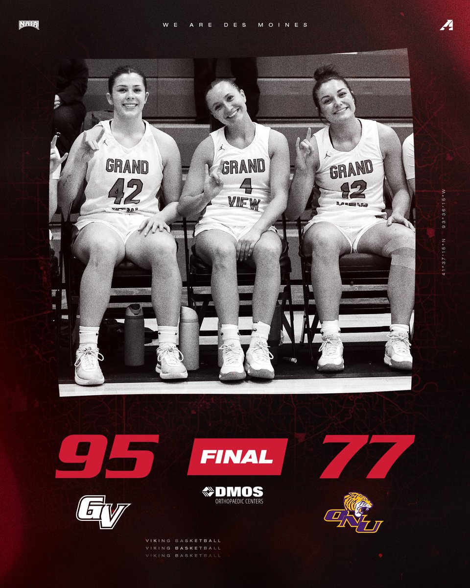 W🏀| FINAL | VIKINGS ADVANCE TO ROUND TWO OF THE NAIA NATIONAL TOURNAMENT‼️

Murray | 27 pts, 5 reb, 5 ast, 3 blk
Gossling | 19 pts, 80% FG, 8 reb, 3 stl
Solseth | 19 pts, 3 reb, 2 stl

Grand View will face #1 seed Indiana Wesleyan University at 4 PM CST. 

#WEAREDSM