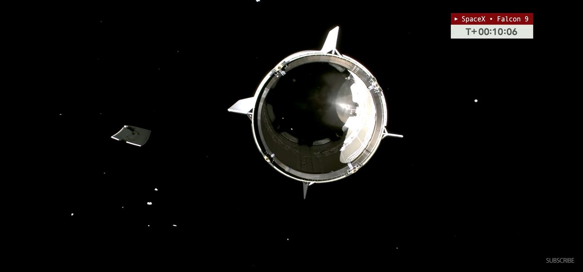 Love watching Space X making history with the latest liftoff, but I gotta ask, what flew off the side during the flight to ISS? It looks like a huge panel!! From Dragon? Or booster? Or what? Does anybody know?? 

#SpaceX #Dragon #Space #ISS #flight #spacecoast
