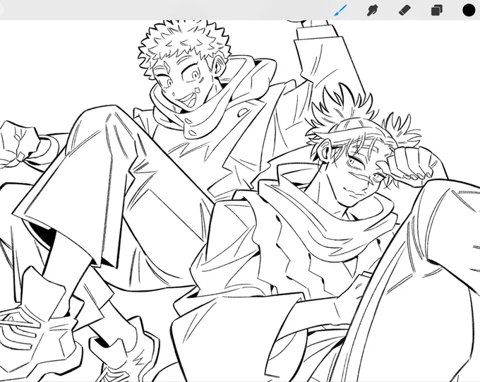 wip🩸🐯お兄ちゃんとゆじのらくがき線画でけた 