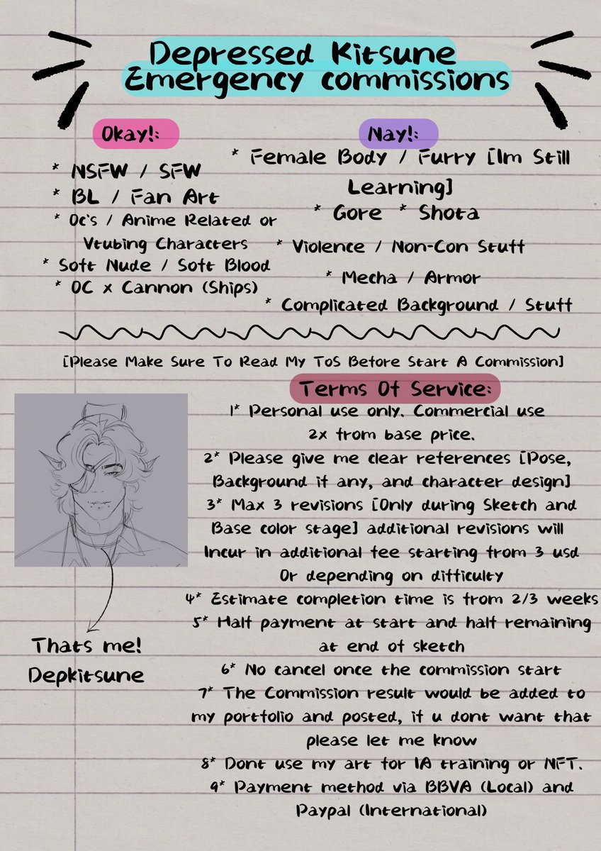 DepKitsune's tweet photo. [RTs are highly appreciated!]

FINALLY!! after a long time im proud and happy to say that im gonna open commissions! :D 

Sooo... now what? :P [Let me draw your oc or husbando right now!]

#art #opencommission #emergencycommission https://t.co/nXFUZSIeqt