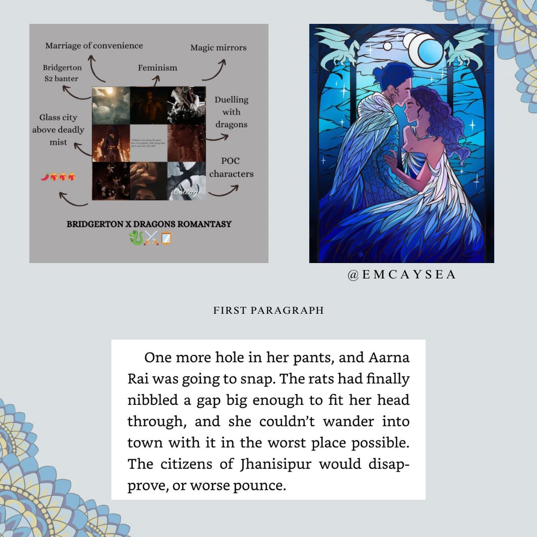 menakawrites_'s tweet image. BRIDGERTON x TRIAL OF THE SUN QUEEN
My #agentguide for my (nearly) #amquerying project!
A runaway and a dragon heir must marry and push aside their desires to overthrow a corrupt dragon bloodline or risk their glass cities falling to the ground.
❤️🔥 adult Romantasy
🪞 magic