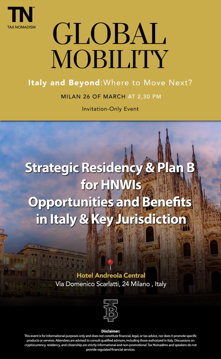 0xNoise's tweet image. 🚀 Take Your #PlanB to the Next Level – Join Me in #Milan on March 26! 🚀

🔥 #Wealthprotection, #taxoptimization, #globalmobility—are you ready to secure your future? 

🚨 Spots are filling up fast—DM me NOW to secure yours!