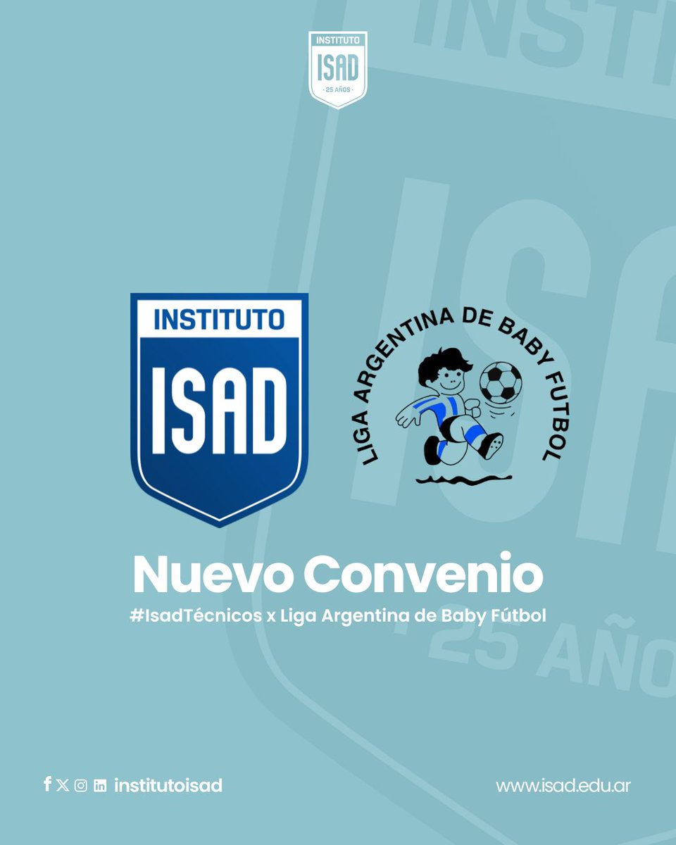 InstitutoISAD's tweet photo. 𝐈𝐒𝐀𝐃 🤝🏻 𝐋𝐢𝐠𝐚 𝐀𝐫𝐠𝐞𝐧𝐭𝐢𝐧𝐚 𝐝𝐞 𝐁𝐚𝐛𝐲 𝐅𝐮́𝐭𝐛𝐨𝐥

🔜 A partir del convenio suscripto entre el INSTITUTO y la Liga Argentina de Baby Fútbol, sus entrenadores federados contarán con un IMPORTANTE DESCUENTO 🔥 en la matrícula de inscripción de #IsadTécnicos ⚽ https://t.co/WJqDM8f98P