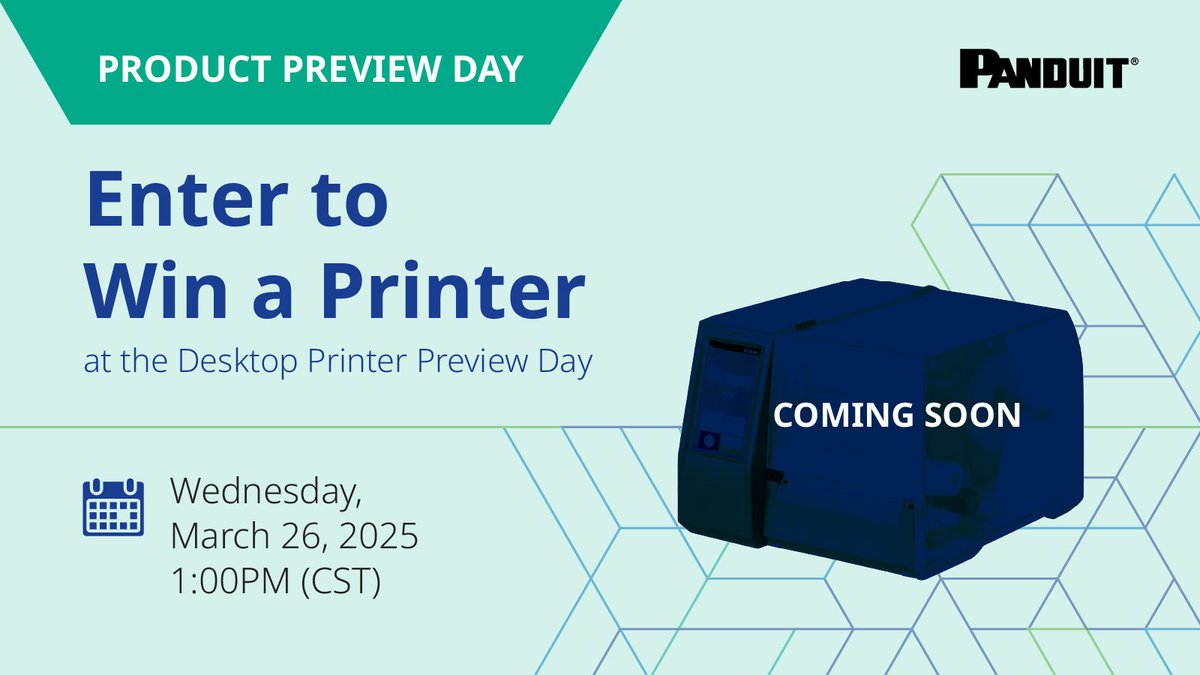 Panduit's tweet image. 📢 Join us for the Desktop Printers Product Preview Day Webinar!

🗓️ March 26 🕒 1pm CST

Learn about our latest desktop printing tech and get a chance to win a desktop printer! Register now: okt.to/6hAEr8

#Webinar #DesktopPrinters #TechInnovation #Giveaway #Panduit