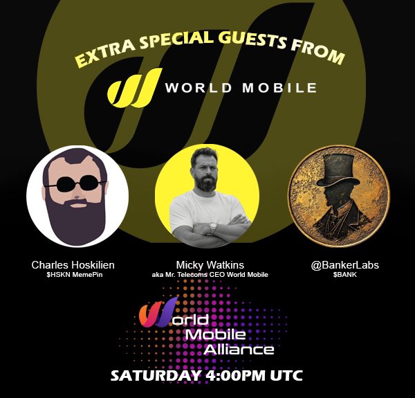 World Mobile Alliance (@worldmobilers) on Twitter photo World Mobile Alliance Community Space Alert!
We’re kicking off an exciting Alliance Space with a very special guest <a href="/MrTelecoms/">Mr.Telecom</a> and a team from the Partner Program! <a href="/hoskilien/">Charles Hoskilien</a> <a href="/BankerLabs/">$BANK</a>
Join us for major updates, discussions, and what’s ahead for World Mobile. Don’t miss it! World Mobile Alliance Community Space Alert!
We’re kicking off an exciting Alliance Space with a very special guest <a href="/MrTelecoms/">Mr.Telecom</a> and a team from the Partner Program! <a href="/hoskilien/">Charles Hoskilien</a> <a href="/BankerLabs/">$BANK</a>
Join us for major updates, discussions, and what’s ahead for World Mobile. Don’t miss it!