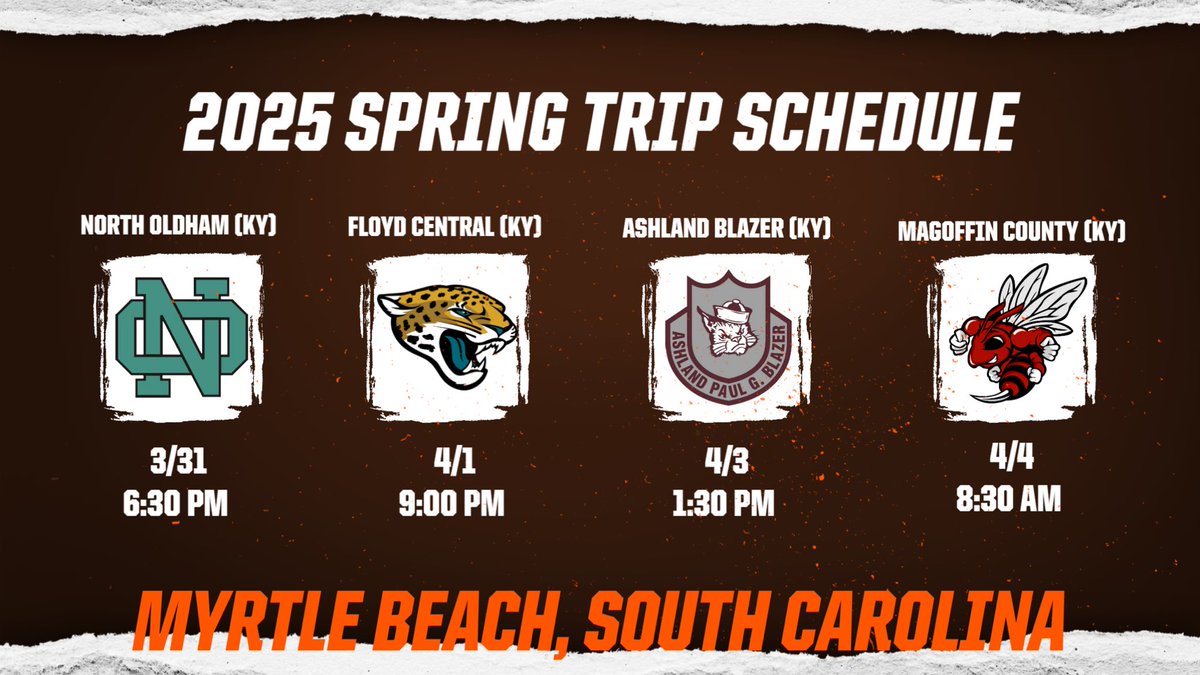 The 2025 Spring Break Schedule is set! The Bruins will play 4 games against teams from Kentucky in Myrtle Beach, SC at The Ripken Experience.