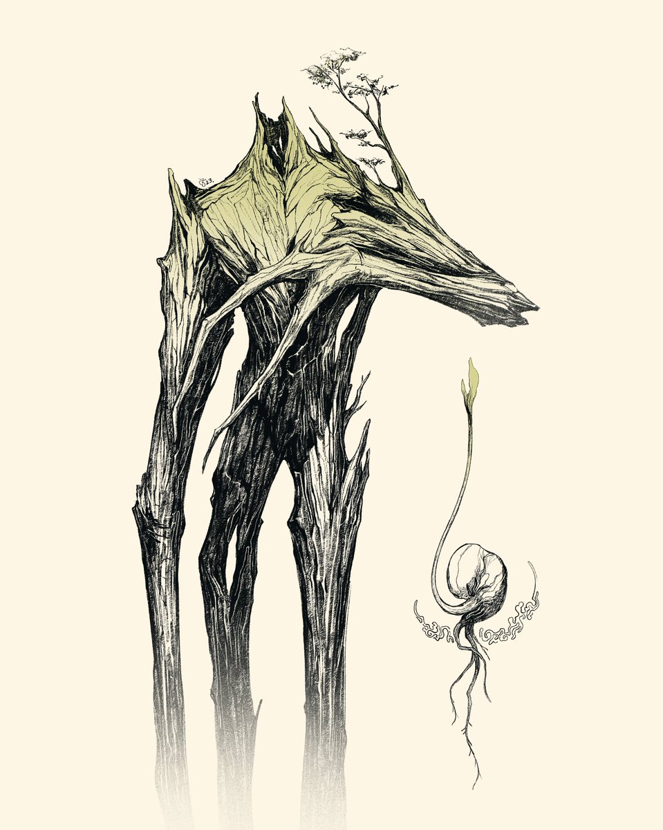 Kaijune 2023 illustrations 
"From the tiniest of seeds to the tallest of trees. Such a marvel was the existence of the long extinct Treants"

#creaturedesign