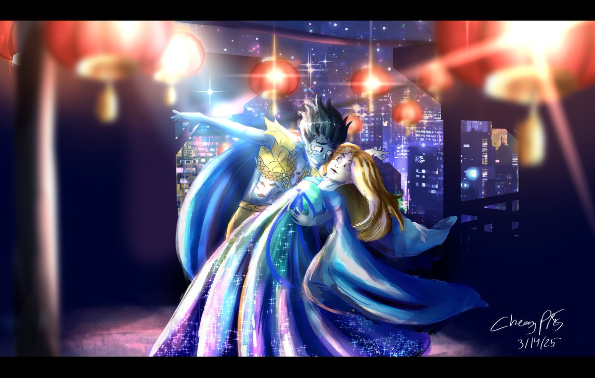 Whoa wait a sec I'm alive!? Well here have this #Ninjagofanart of my two faves Benthomaar and Vania dancing the night away!! ⛅️🌊 Inspired by <a href="/freaky_frohicky/">Fuchsia |COMMS OPEN|</a> Crossroads ball thing  as well as <a href="/haleys_universe/">haley (pesticide truther)</a> drawing inspired by it too!!  #ninjago
