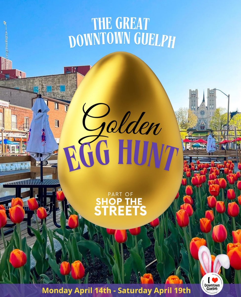 Shop the Streets is returning to Downtown Guelph right in time for Easter! 🐣

From April 14th - 19th, explore Downtown Guelph’s shops and restaurants for treats, discounts, and more. And along the way, keep your eyes peeled for hidden golden eggs! 🥚 

More info to come!