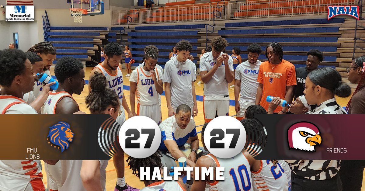 GoFmuLions's tweet photo. HALFTIME | #NAIA Tournament! 🦁🏀

@FMU_MBB 27
Friends 27

#Lions are all tied up at 27 apiece in the first round of the @NAIA Tournament in Caldwell, Idaho.

@FLMemorialUniv @CoachDThomas_ @NAIAHoopsReport 
#fmu #hbcu #mbb #FloridaMemorialUniversity #NAIAtournament #BDBS #Idaho https://t.co/bNUknXra1I