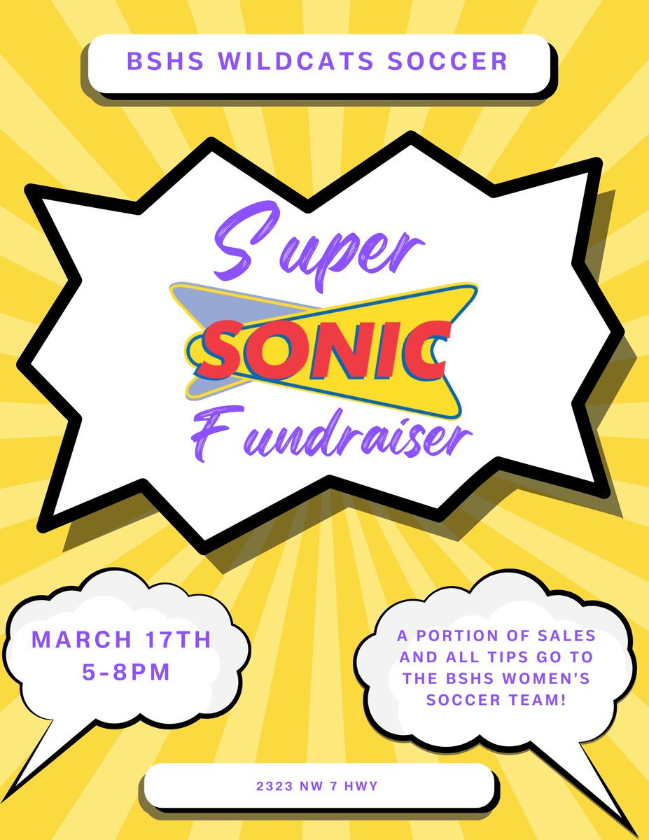BSHSWSoccer's tweet photo. Here is another way to support the Wildcats! And you can meet the players! Wear green and we’ll see you at Sonic on N 7 highway. 🍀⚽️🍀 https://t.co/pfA0mRmEEm