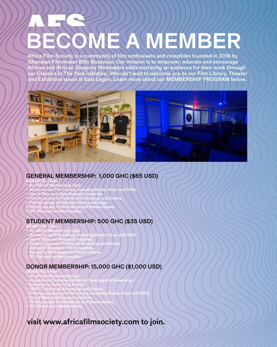 Visit africafilmsociety.com for Membership info. 
See you at AFS Cine. 🎞️📽️