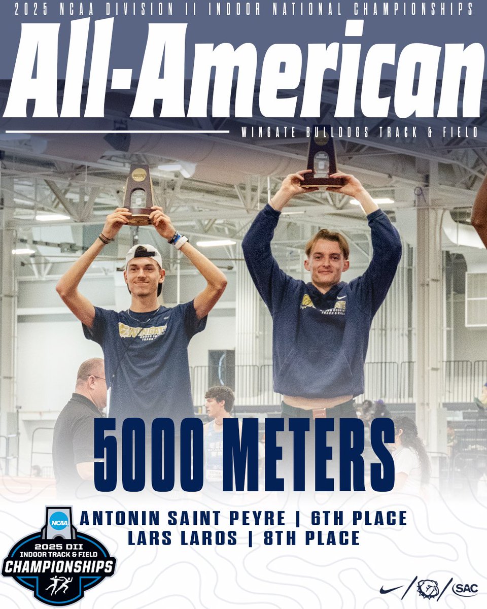 Wingate Bulldogs (@wu_bulldogs) on Twitter photo ALL-AMERICANS!!!
<a href="/Wingate_XCTF/">Wingate Track & Field and Cross Country</a> picking up All-American accolades at the D2 Indoor National Championships!
The DMR Team finished 3rd, while Antonin Saint Peyre & Lars Laros were 6th & 8th in the 5000 Meters! 'Dogs in 6th on the team leaderboard
#OneDog ALL-AMERICANS!!!
<a href="/Wingate_XCTF/">Wingate Track & Field and Cross Country</a> picking up All-American accolades at the D2 Indoor National Championships!
The DMR Team finished 3rd, while Antonin Saint Peyre & Lars Laros were 6th & 8th in the 5000 Meters! 'Dogs in 6th on the team leaderboard
#OneDog