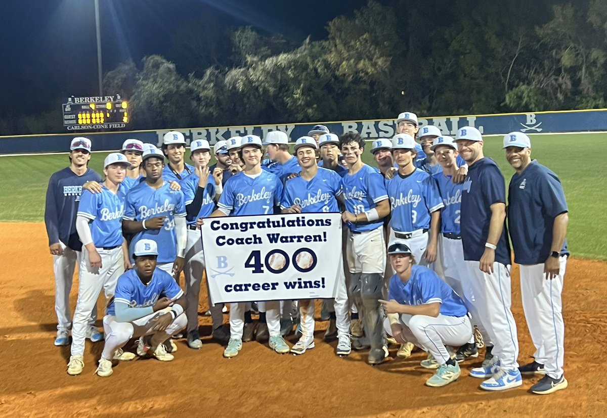 Richie Warren has won his 400th game. Congrats Coach!

With 400 on the scoreboard <a href="/BPBucBaseball/">Berkeley Prep Baseball</a> <a href="/BerkeleyPrep/">Berkeley Preparatory School</a>
