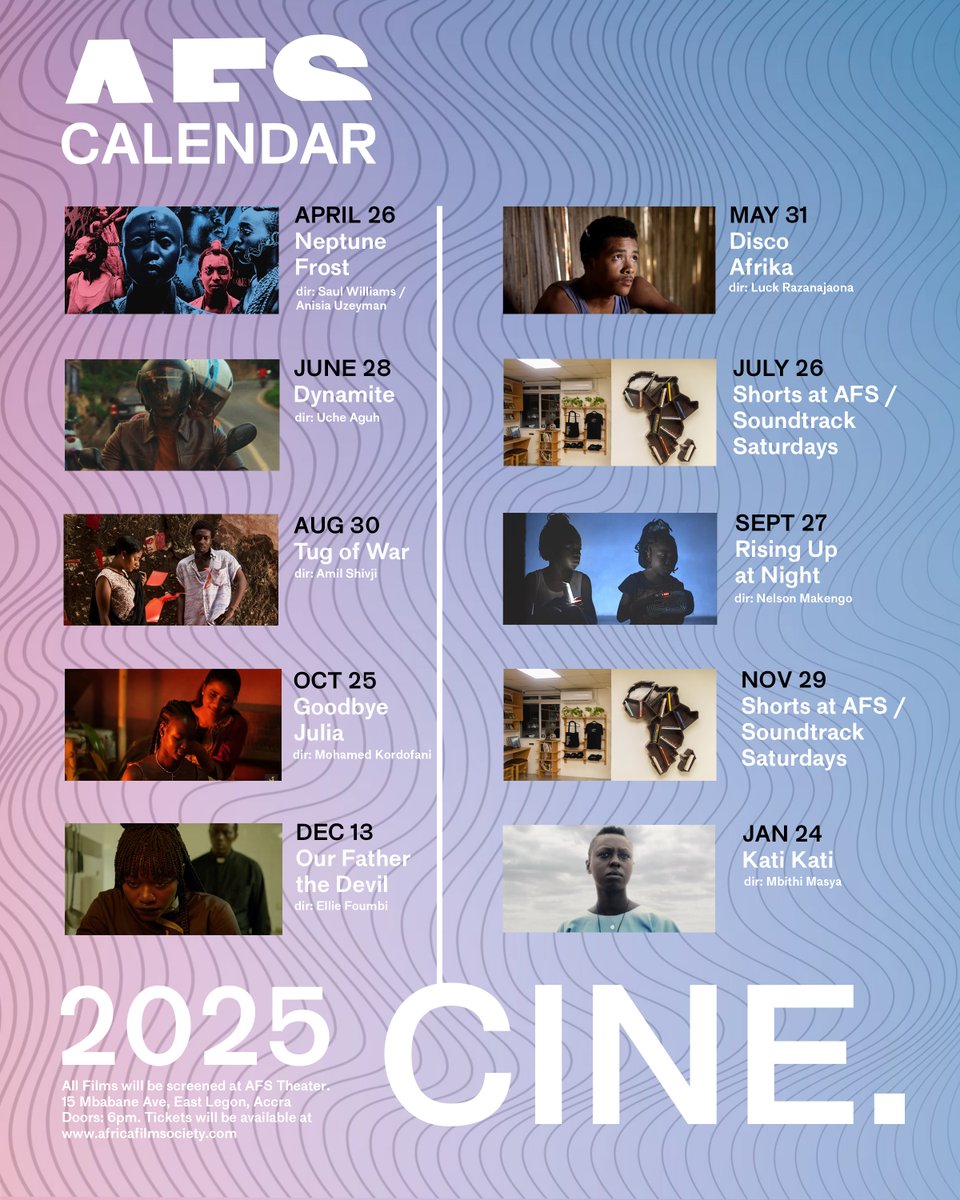 Here is our full calendar of screenings happening at AFS Cine. We will begin our monthly screenings on April 26 with Saul Williams and Anisa Uzeyman's Afro-surrealism epic Neptune Frost. Tickets will be available online. 
🙏🏿🎥🖤
