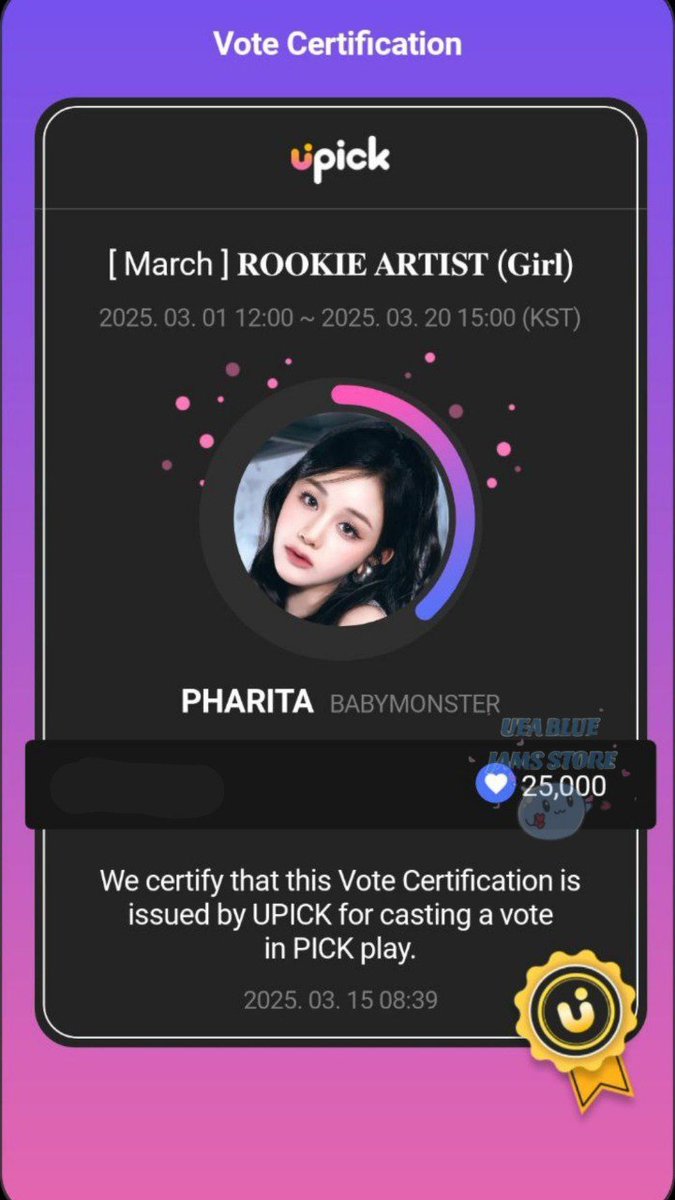 Poll and most proof winner for [MAR] IDOL ROOKIE (G)

#Babymonster #Pharita
CONGRATULATIONS! 🎉

✅Dropped 25k blue jams reward

📩Dm for reservations #UEAproofs