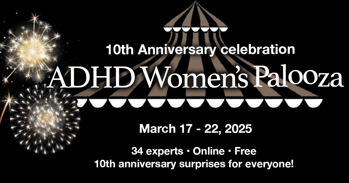 It's BACK! The ADHD Women's Palooza: bit.ly/41RzTQD
Monday, March 17-22 ,2025). 34 experts (including moi), online (free), + prizes and surprises.
My session: Too Scratchy, Too Tight, Too Mushy-Hypersensitivity and ADHD Women (Wed., March 19)  bit.ly/41RzTQD