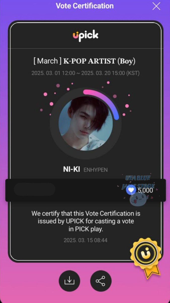 Poll winner for [MAR] KPOP ARTIST (B)

#Enhypen #NiKi 
CONGRATULATIONS! 🎉

✅Dropped 5k blue jams reward

📩Dm for reservations #UEAproofs