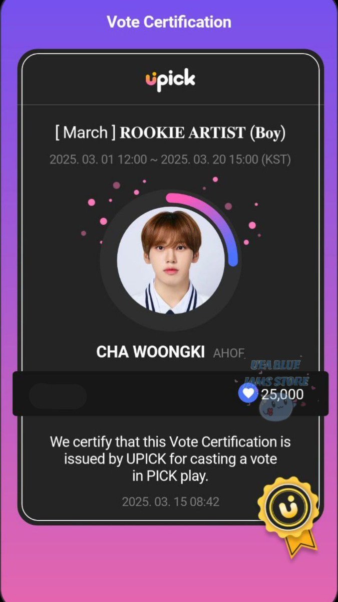 Poll and most proof winner for [MAR] IDOL ROOKIE (B)

#Ahof #ChaWoongki
CONGRATULATIONS! 🎉

✅Dropped 25k blue jams reward

📩Dm for reservations #UEAproofs