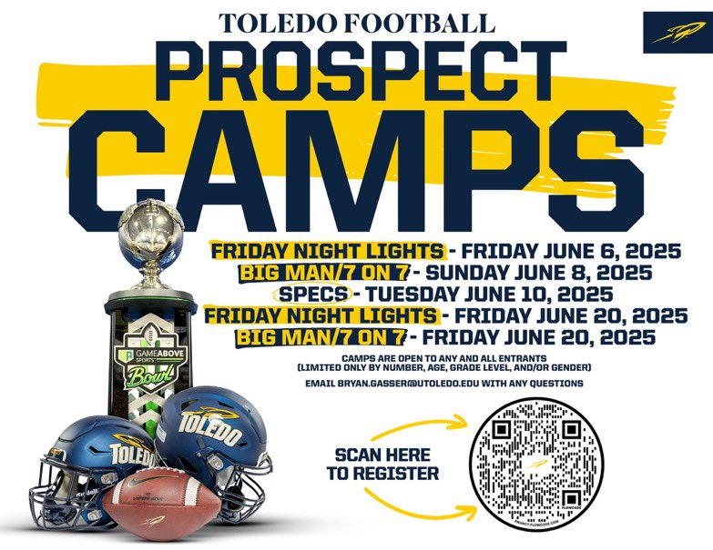Thanks  <a href="/CoachDSage/">Coach Sage Toledo</a> for the camp  invite for Toledo ! Excited to be down there this summer ! <a href="/alex_pallone/">Alex Pallone</a> <a href="/AllenTrieu/">Allen Trieu</a> <a href="/ryanobleness/">Ryan O'Bleness</a> <a href="/PrepRedzoneMI/">Prep Redzone Michigan</a>